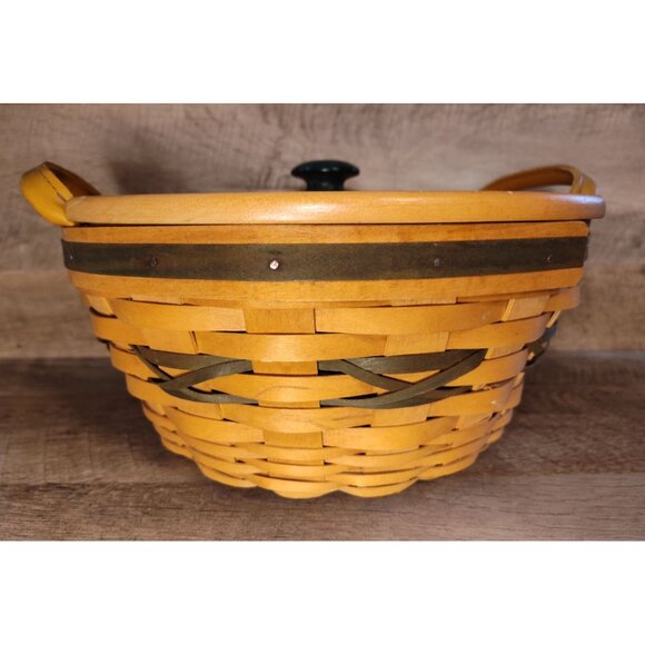 Longaberger Vintage Christmas Collection 1999 Edition Popcorn Basket W/ Lid & Ha - Picture 5 of 13